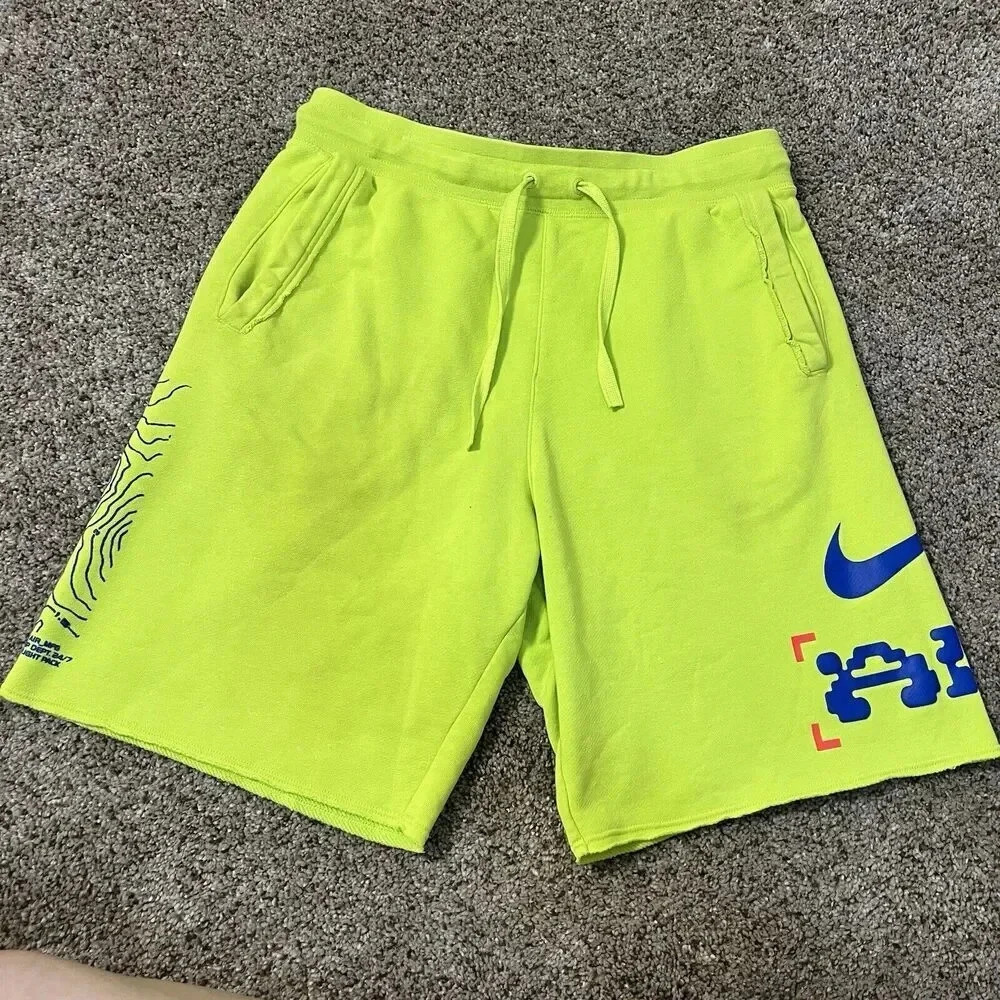 Nike Catching Air Size Small Windrunner Neon Blue Winter Sweat‎ Shorts Yellow